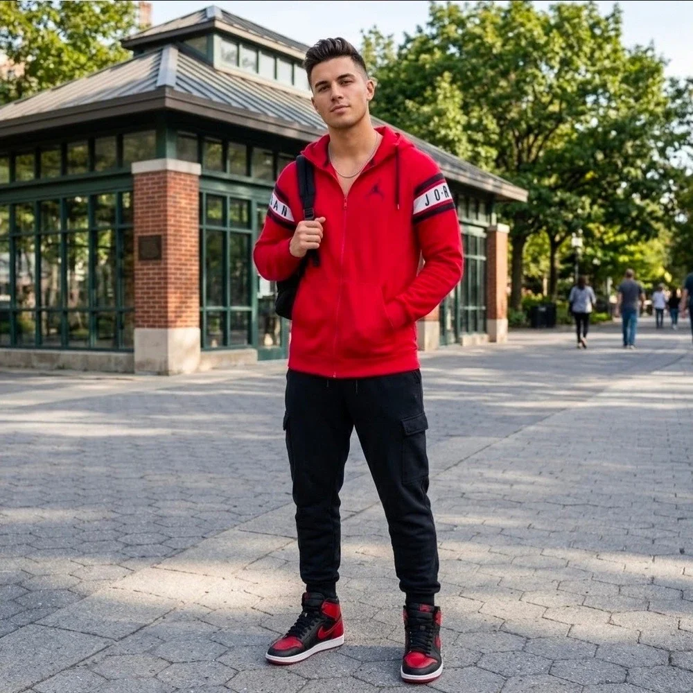 Nike Air Jordan Jumpman Full Zip Hoodie Red Black White AR2248-687 Mens Medium